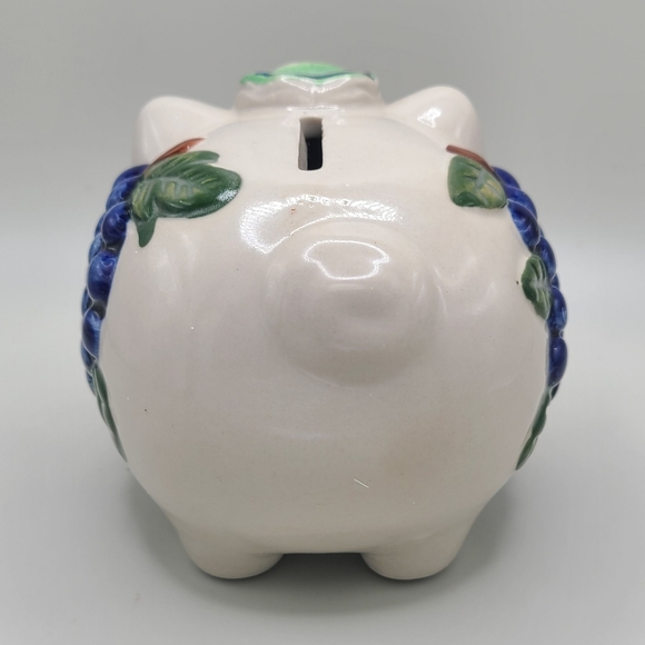 Vintage Piggy Bank Stoneware Pig Grape Cluster Stopper Wine Lovers - Picture 4 of 6
